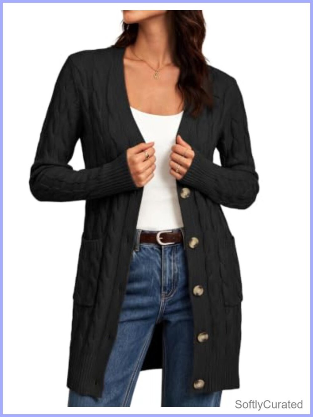 Cable Knit Button Front Chunky Cardigan Oversized Loose Fit Long Sleeve